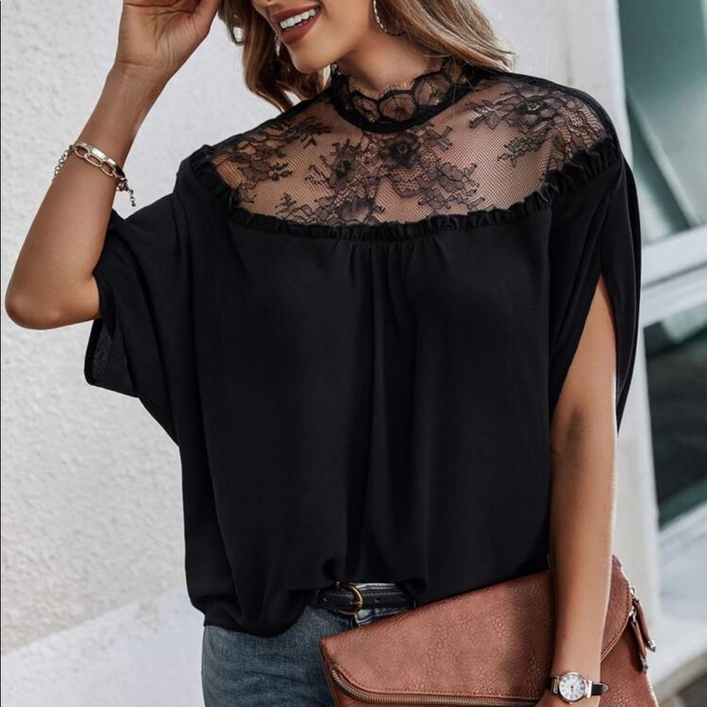 Boho Oversized Loose Fit Dolman Sleeve Top Blouse Black - Picture 3 of 13